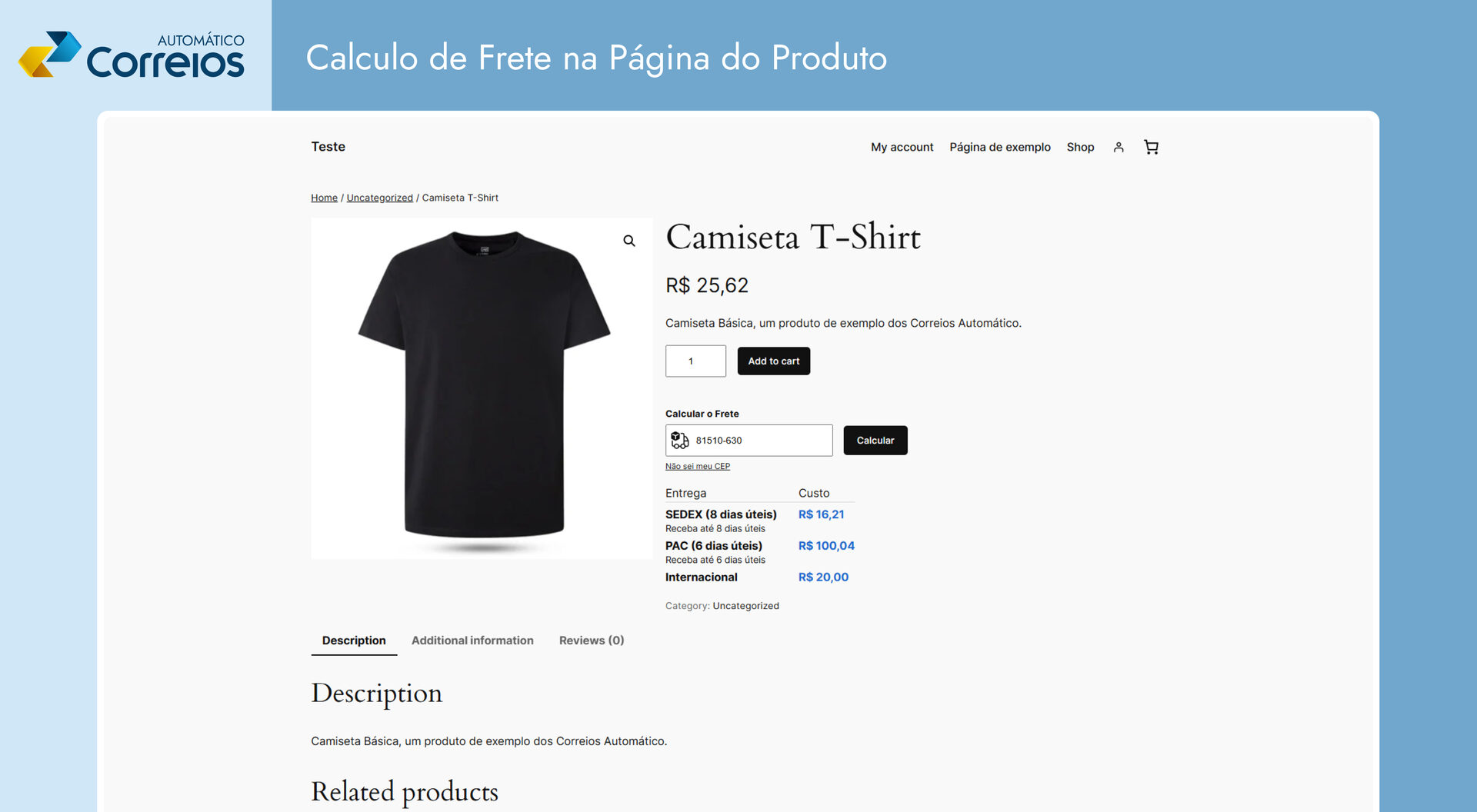 Correios Automático — cálculo de frete por CEP na página do produto