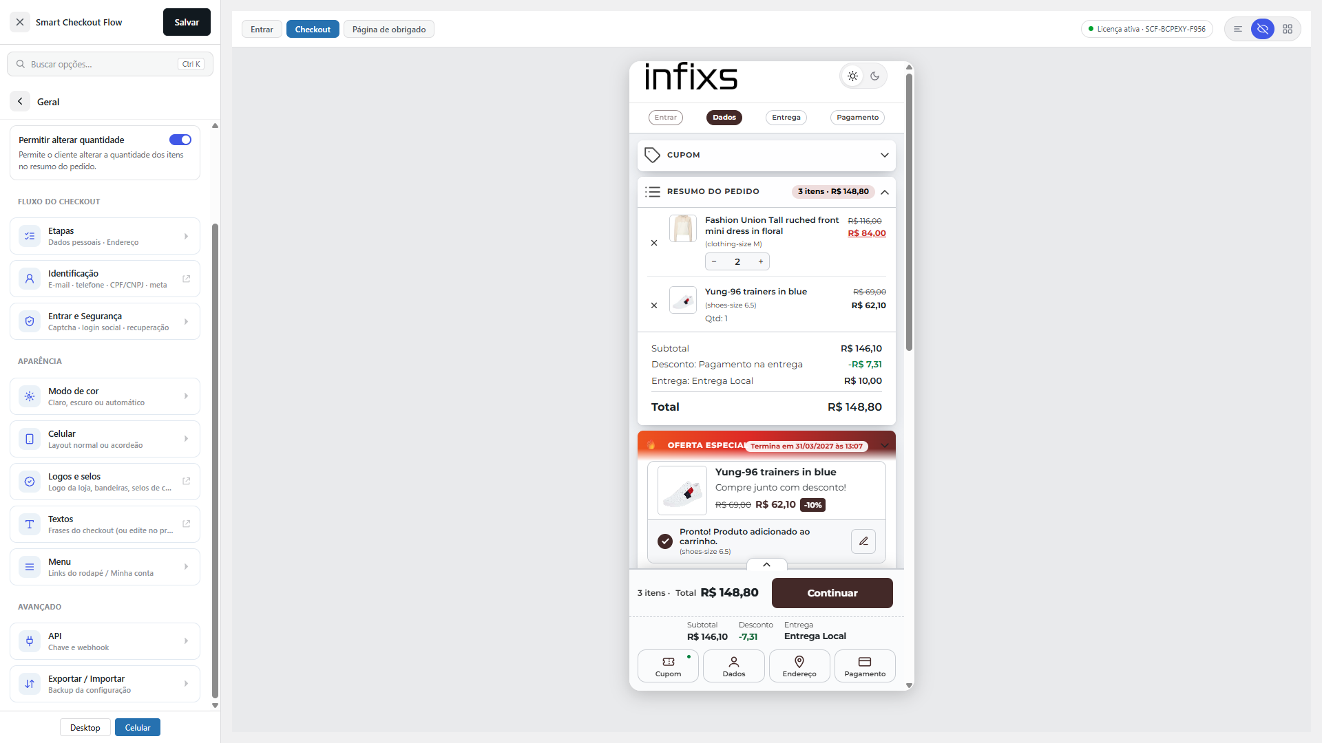 Smart Checkout Flow — resumo do pedido no celular