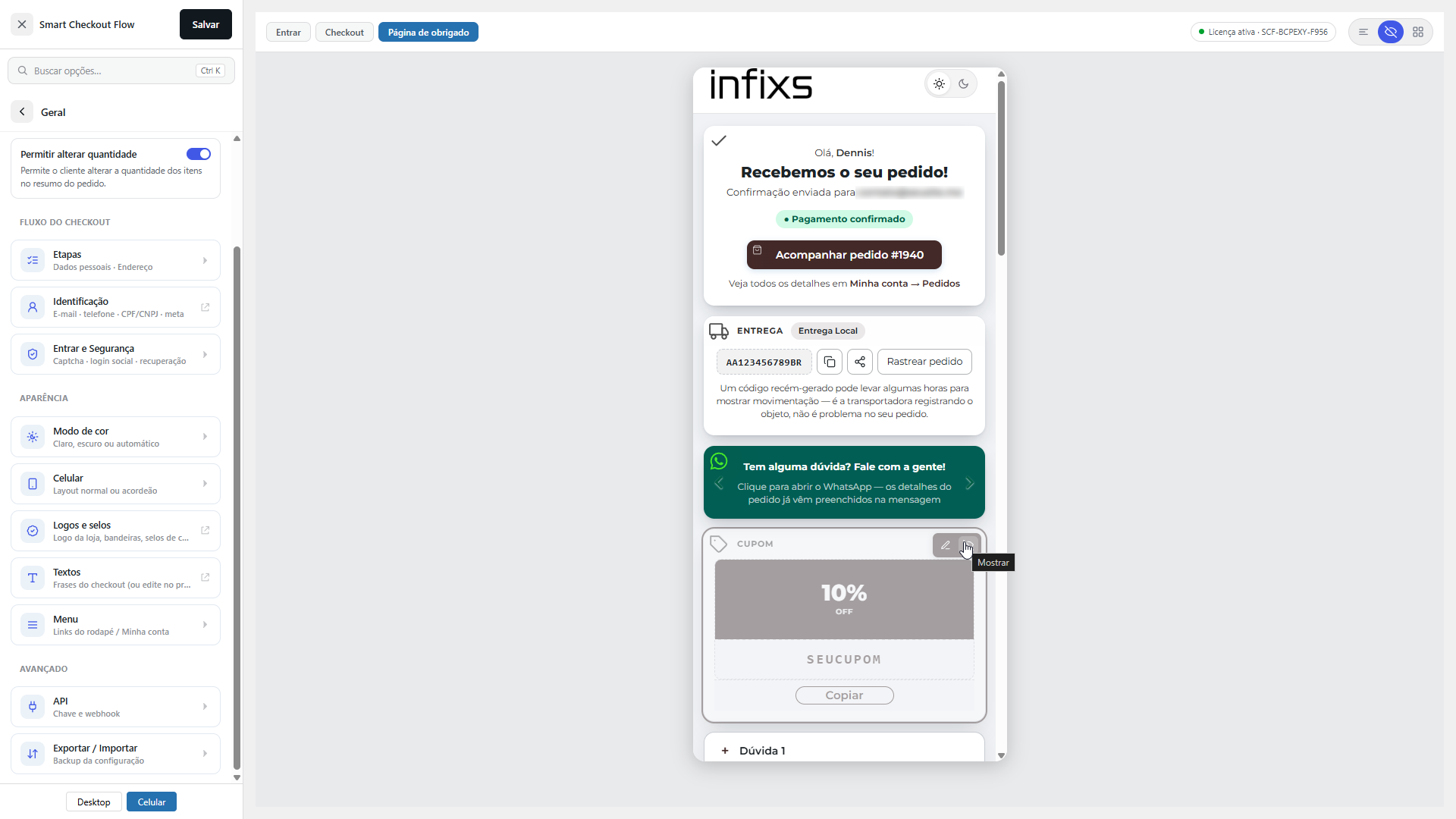 Smart Checkout Flow — página de obrigado no celular