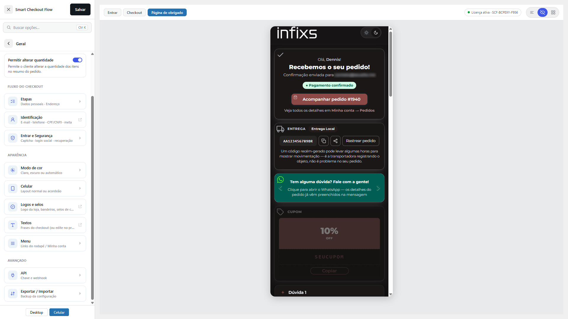 Smart Checkout Flow — detalhes do pedido no celular