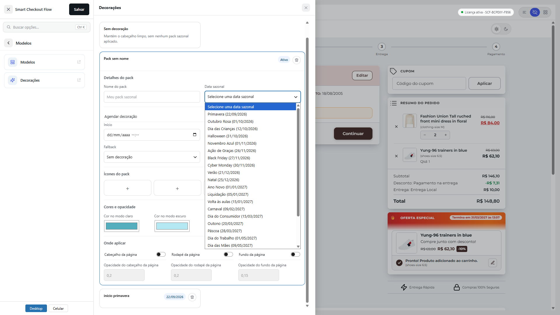 Smart Checkout Flow — decorações sazonais: packs para Black Friday, Natal e outras datas