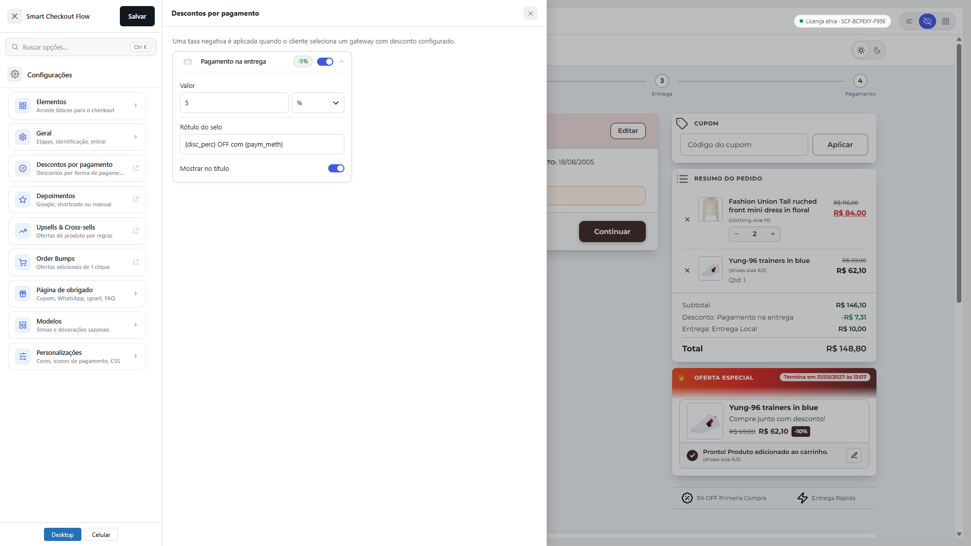 Smart Checkout Flow — descontos por forma de pagamento
