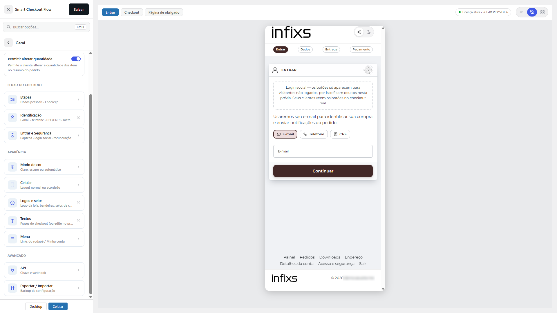 Smart Checkout Flow — visualização desktop e celular lado a lado