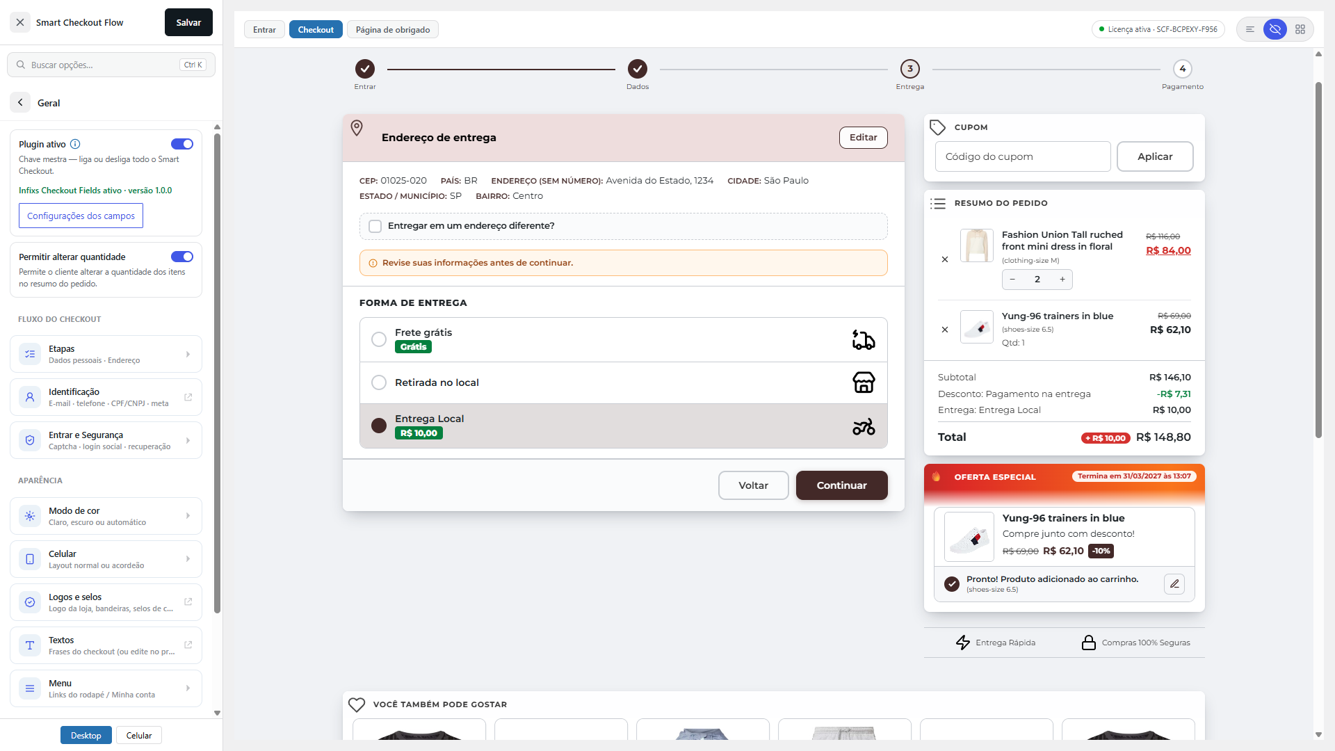 Smart Checkout Flow — etapa Entrega: opções de envio