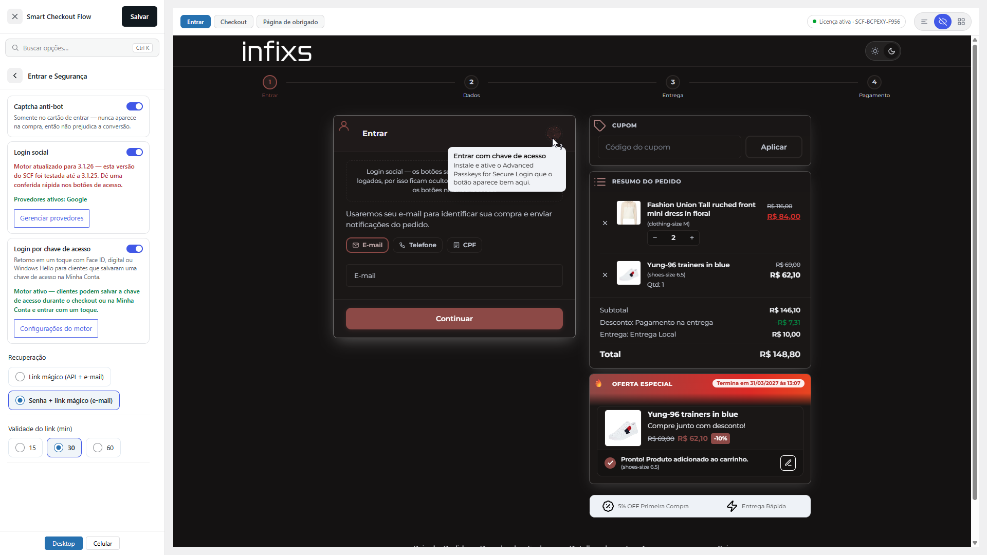 Smart Checkout Flow — checkout em modo escuro
