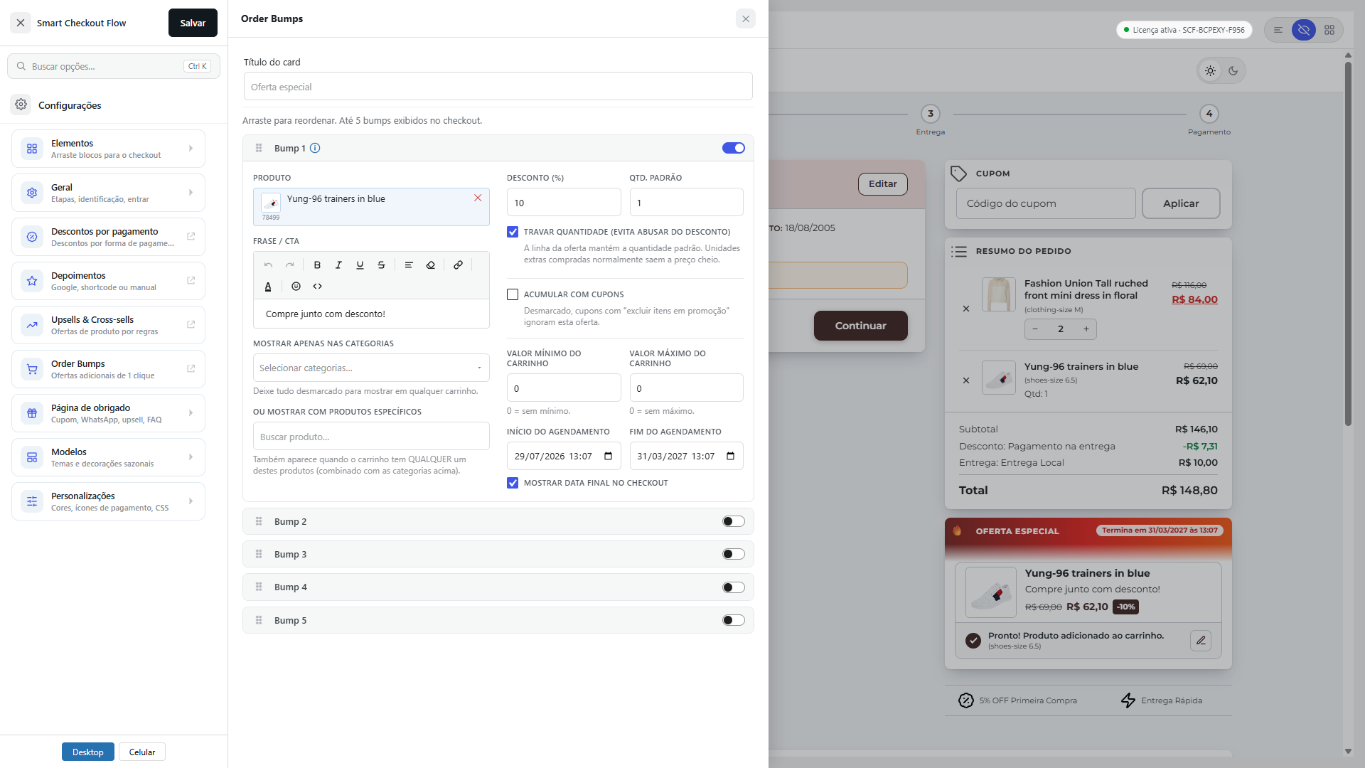 Smart Checkout Flow — configuração de order bumps de 1 clique