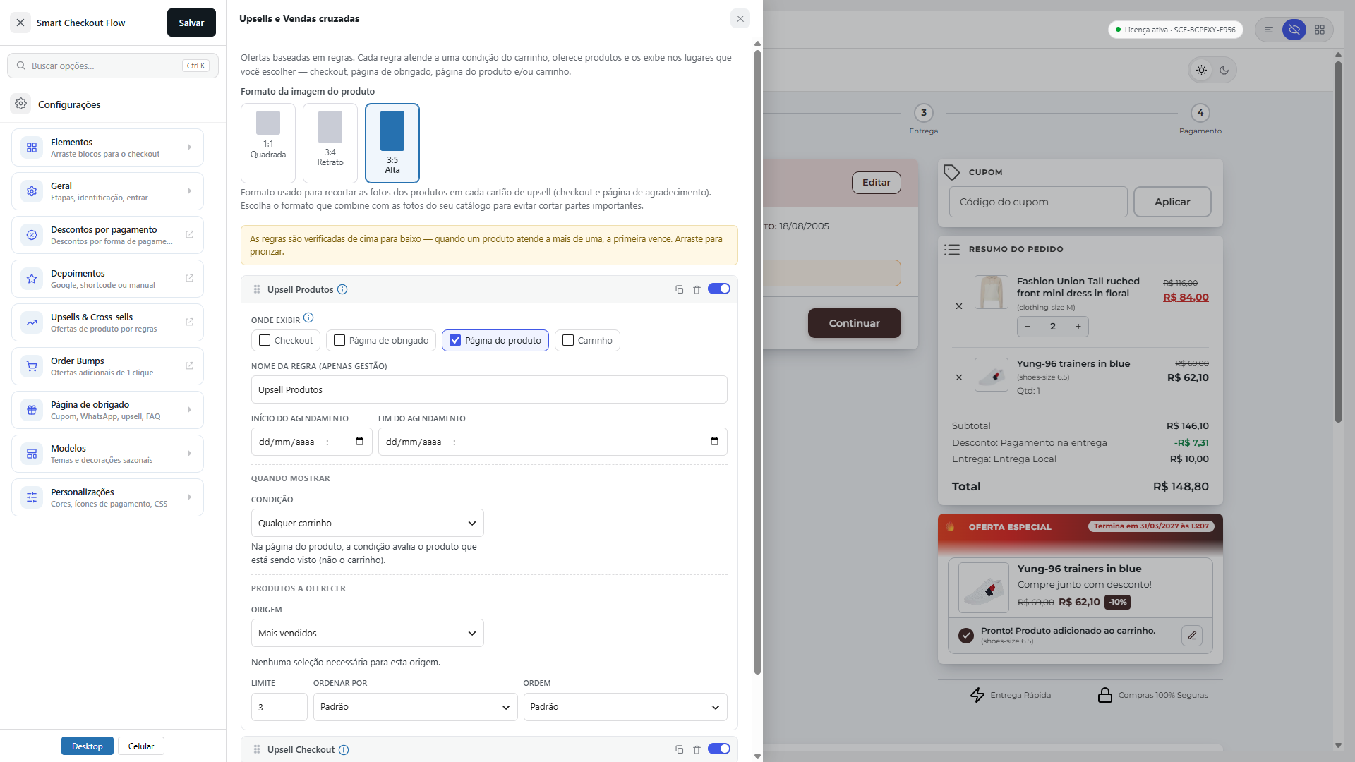 Smart Checkout Flow — configuração de upsells e cross-sells por regras