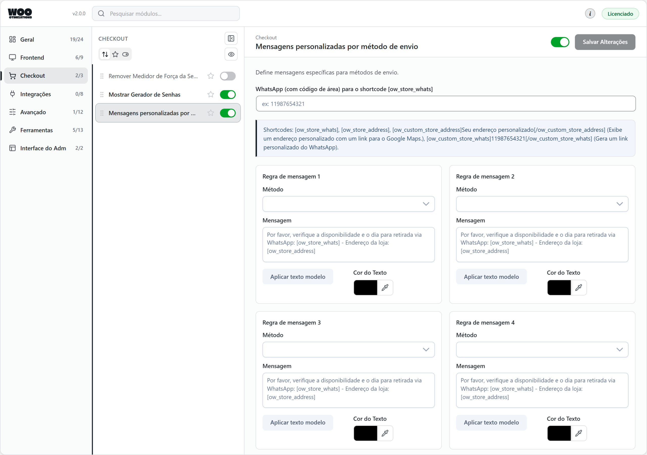 Woo Otimizations — custom shipping messages