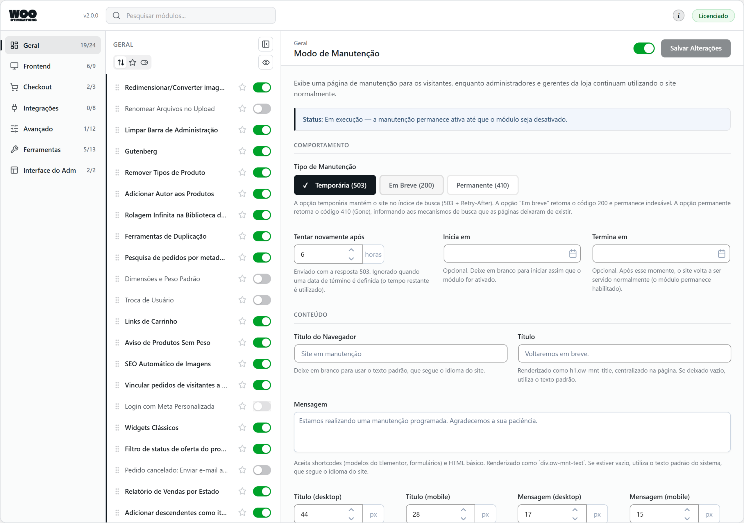 Woo Otimizations — maintenance mode