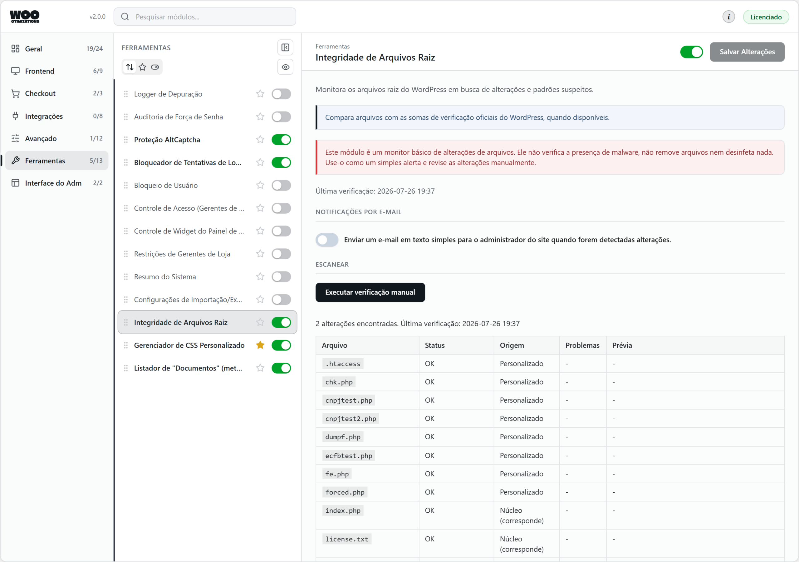 Woo Otimizations — root file integrity