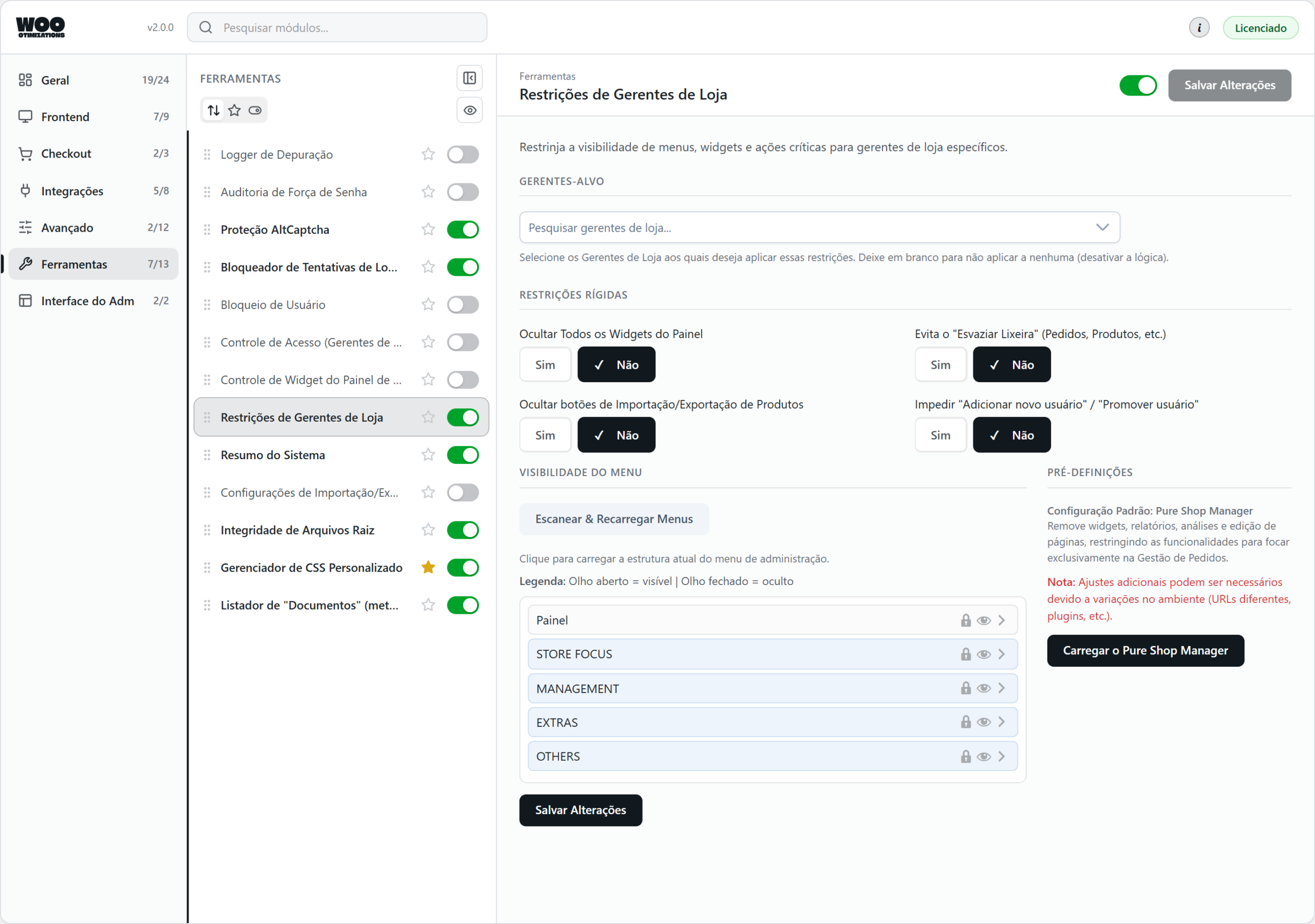Woo Otimizations — shop manager restrictions