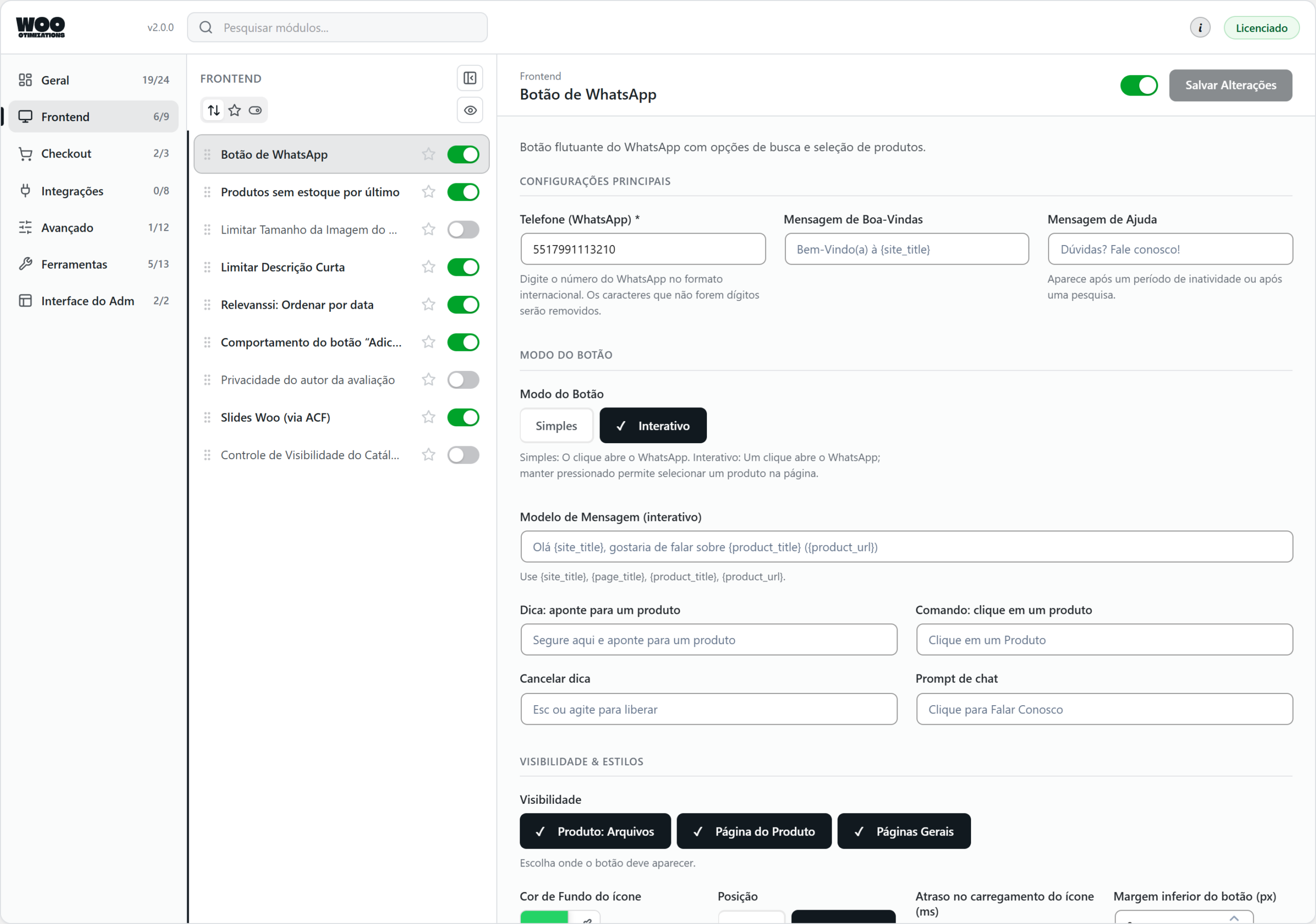 Woo Otimizations — whatsapp button